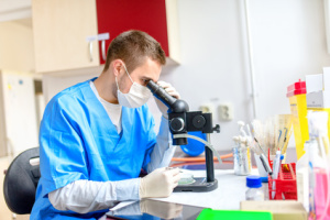 chemical analyst working on examination of samples