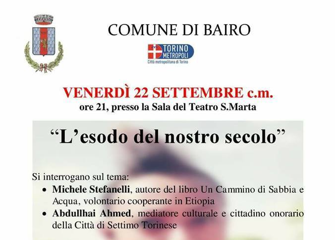 Il 22 settembre a Bairo Michele Stefanelli e Abdullahi Ahmed dialogano sul tema delle migrazioni