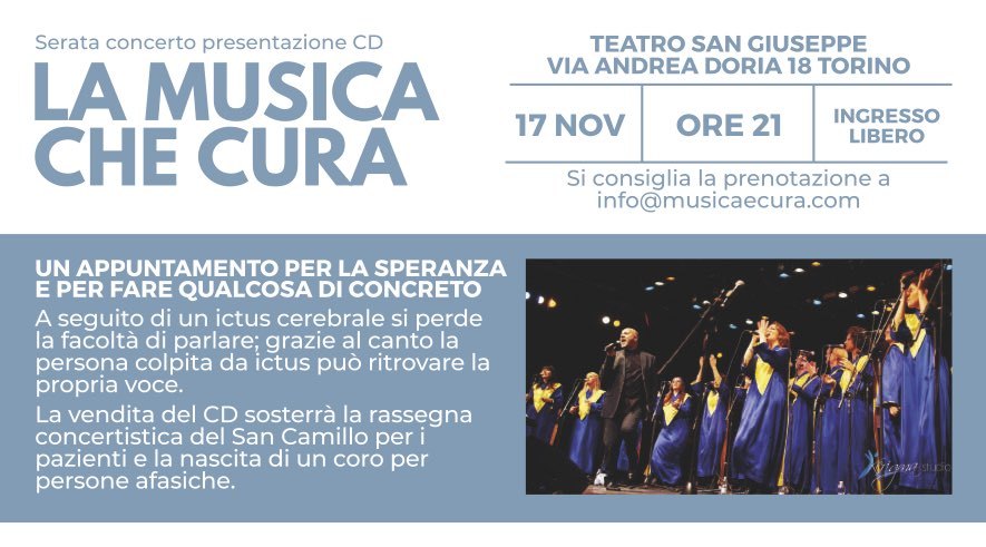 Musica che cura, una serata beneifica sabato 17 novembre  al San Camillo di Torino