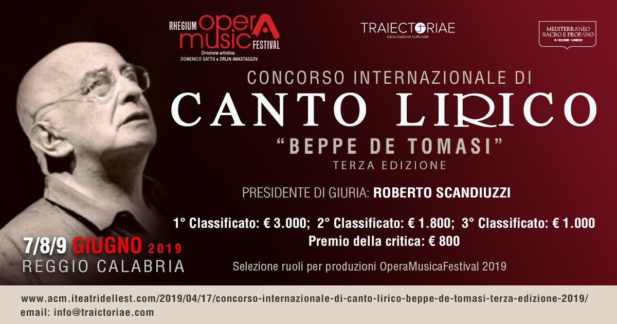 La terza edizione del Concorso Internazionale di Canto Lirico “Beppe De Tomasi”